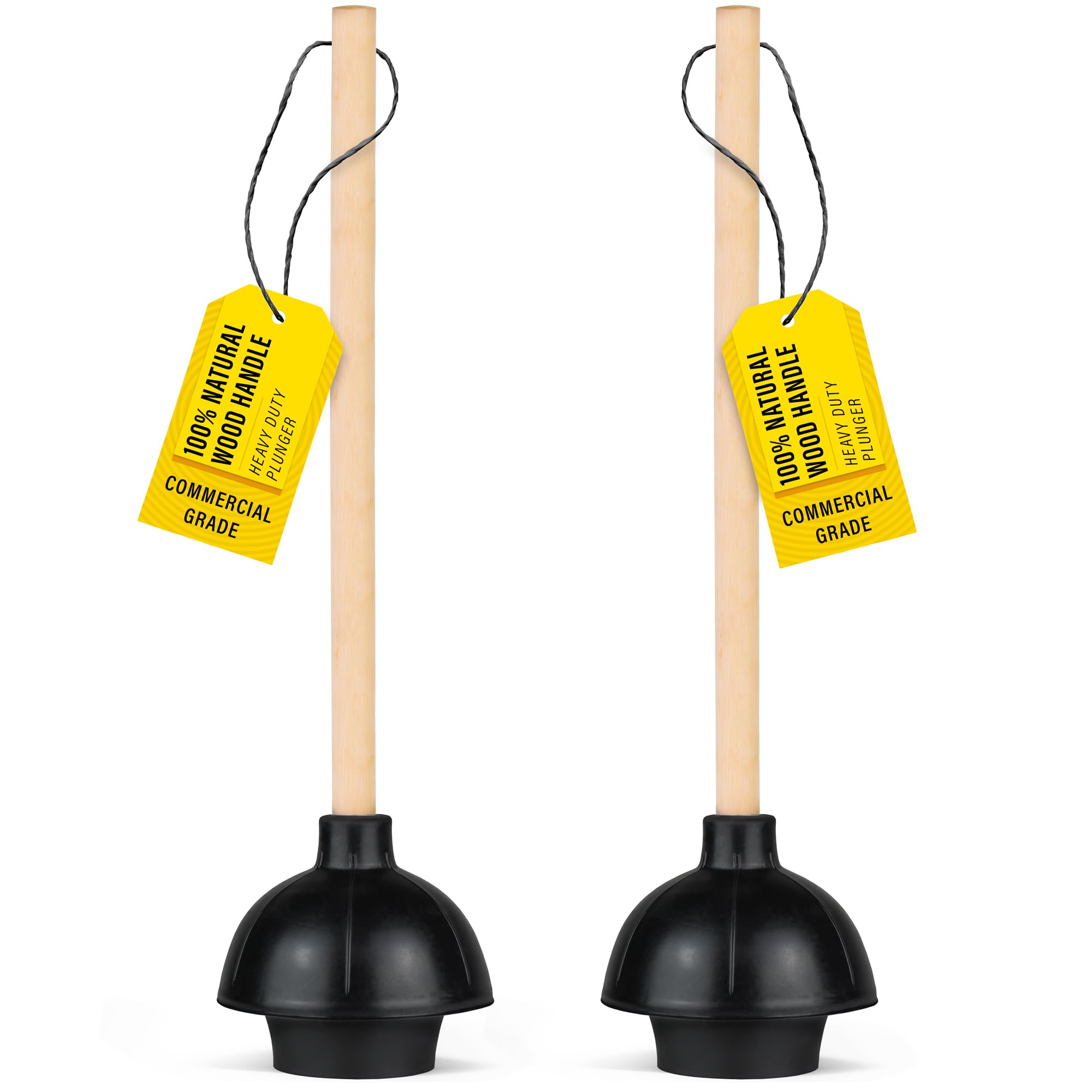 SteadMax heavy-duty toilet plunger with wood handle and 22-inch reach for tough blockages.