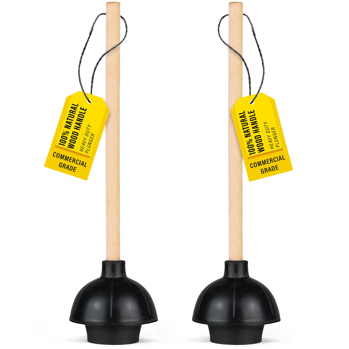 SteadMax heavy-duty toilet plunger with wood handle and 22-inch reach for tough blockages.