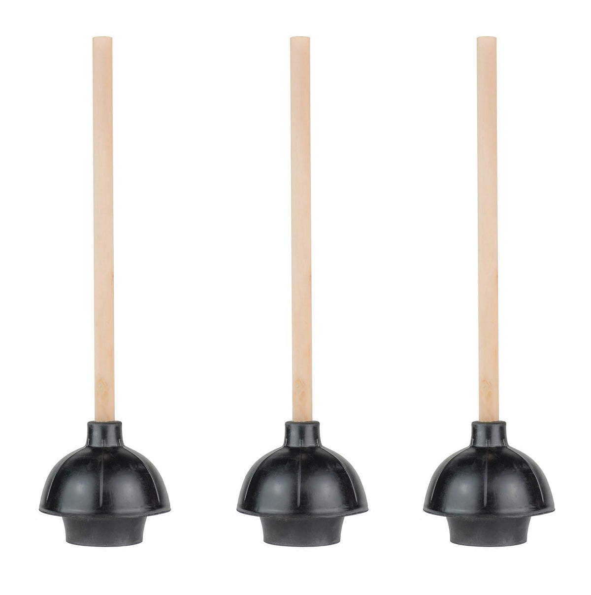 SteadMax rubber toilet plunger with dual-thrust cup and 18-inch wood handle for powerful clog removal