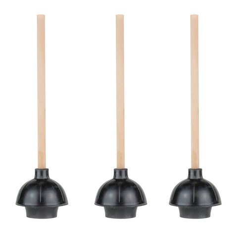 SteadMax rubber toilet plunger with dual-thrust cup and 18-inch wood handle for powerful clog removal