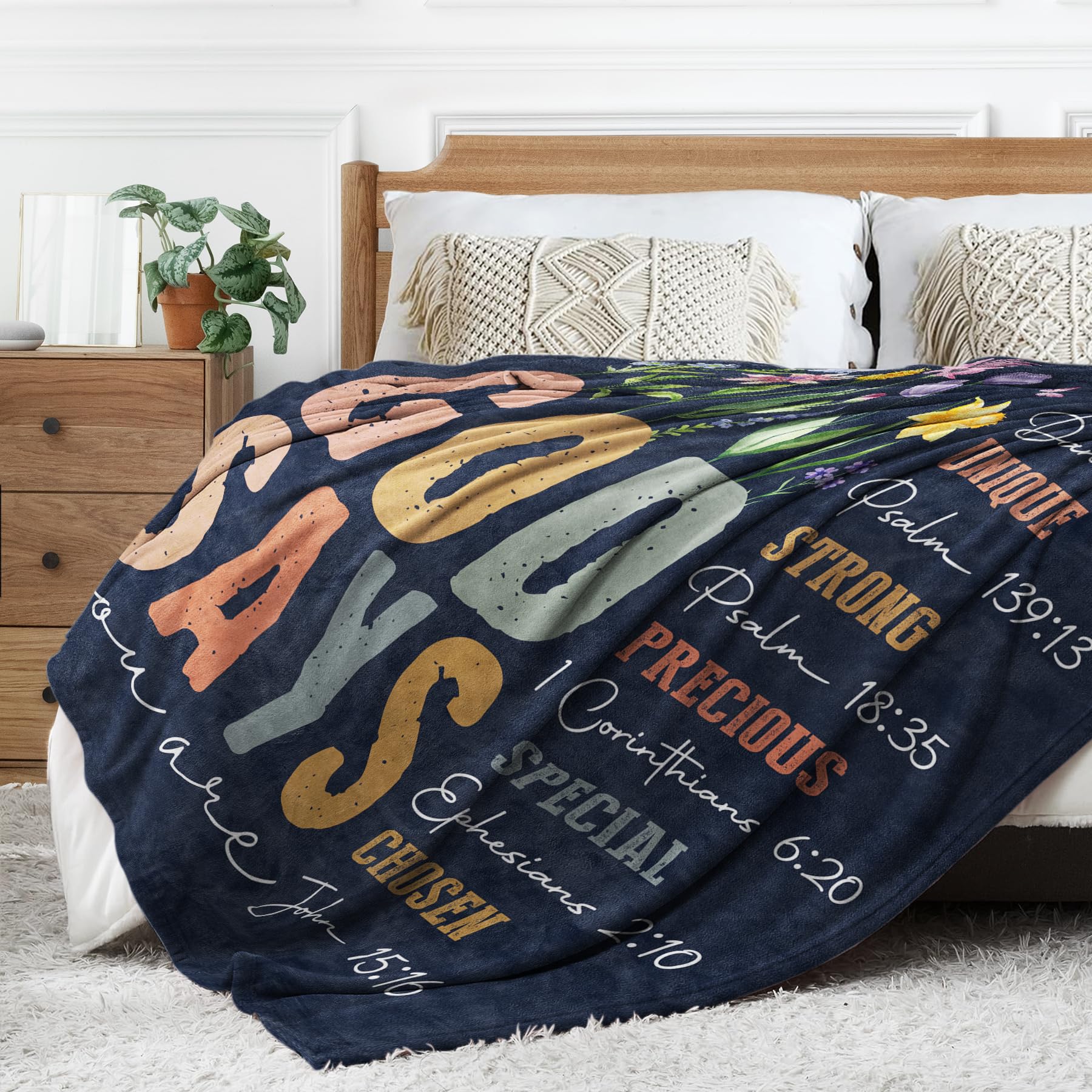 SteadStyle Christian floral throw blanket folded display shows portable comfort
