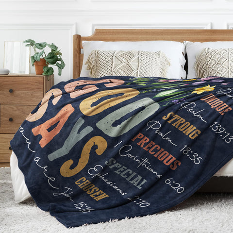 SteadStyle Christian floral throw blanket folded display shows portable comfort