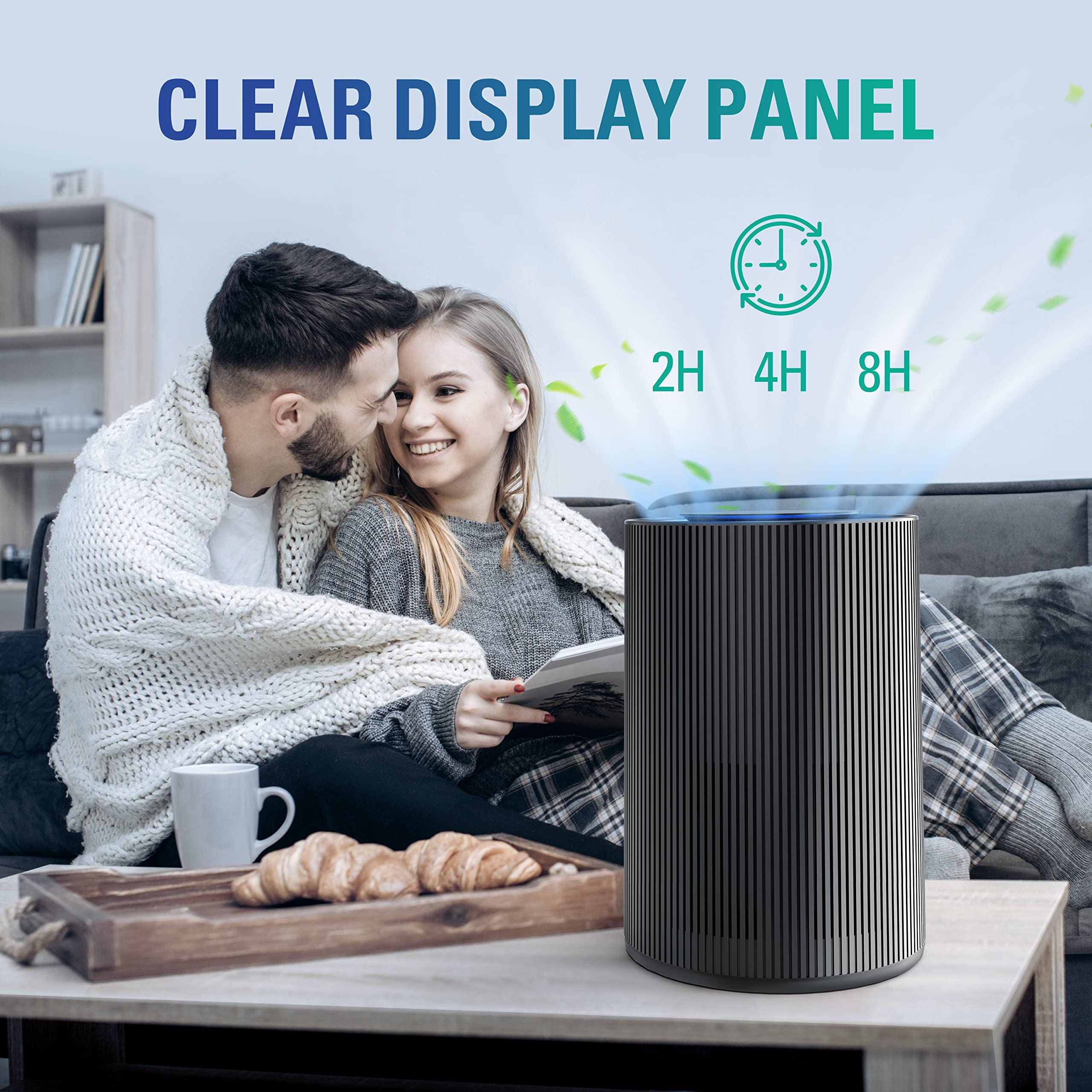Stealth air purifier in a living room shows strong coverage for large spaces.