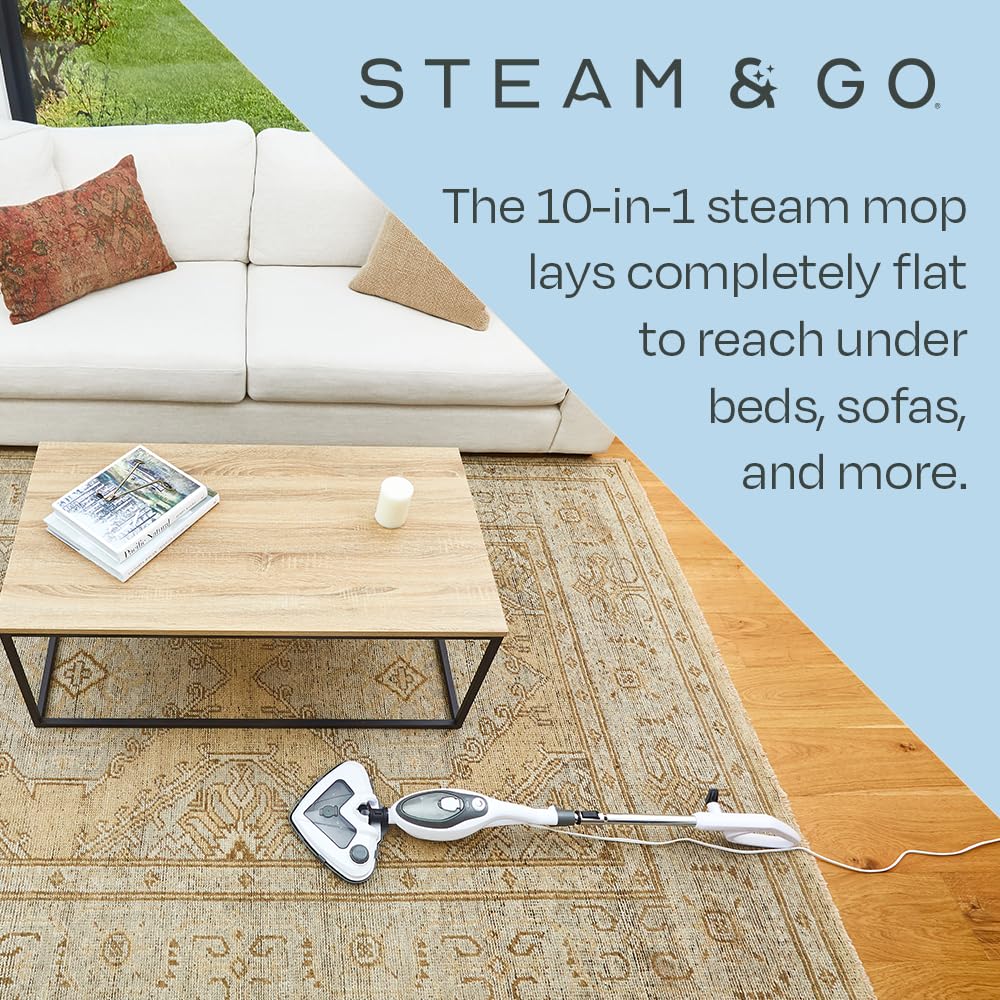Steam & Go chemical-free sanitizing: steam-only mode for sensitive areas.