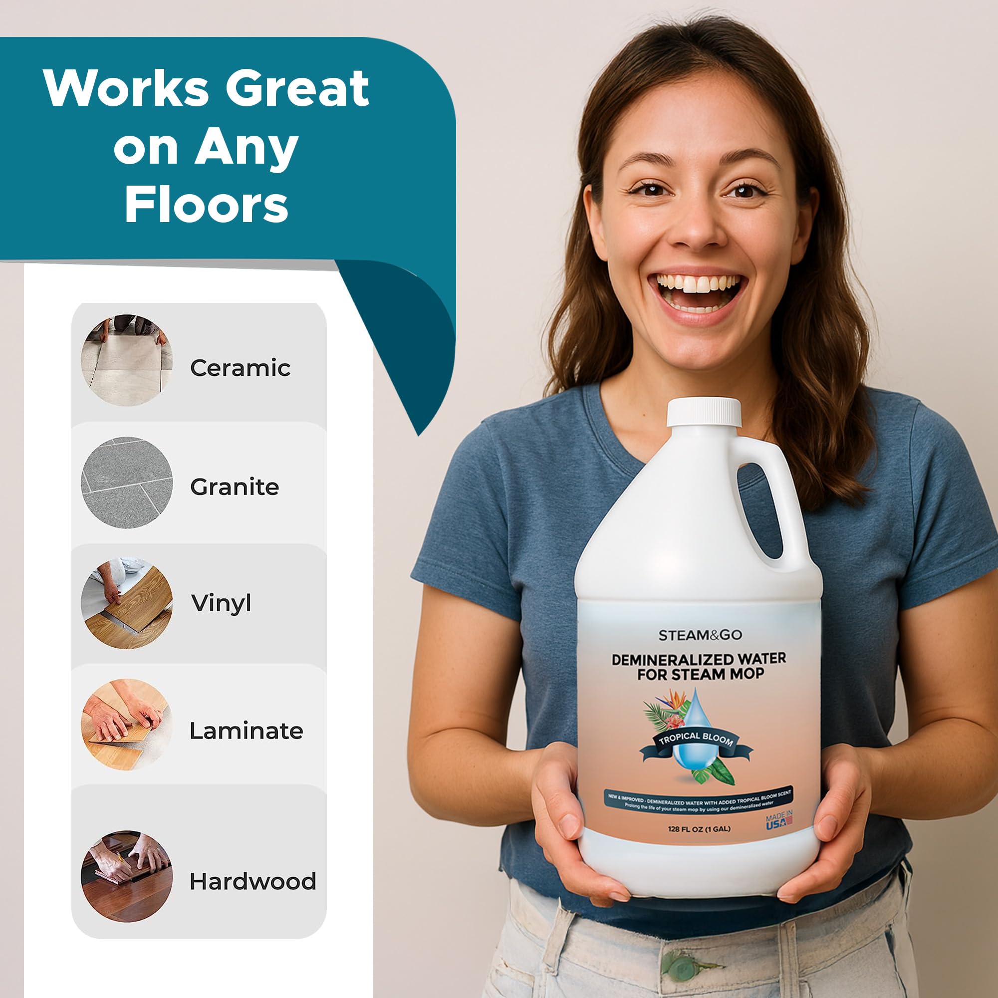 Steam & Go 128 oz bottle for extended cleaning with fewer refills