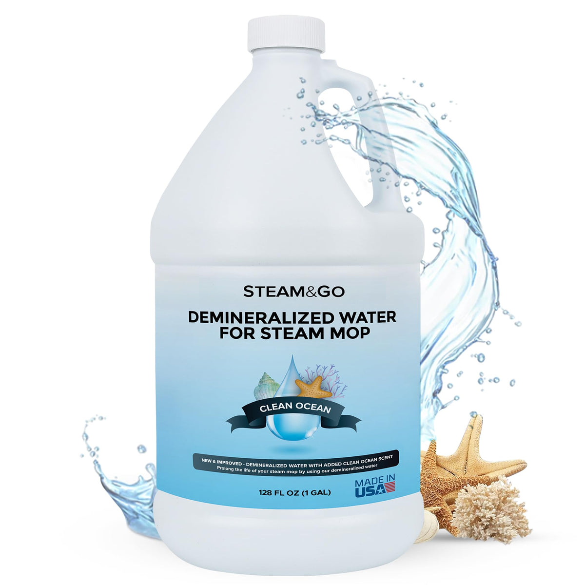 Steam & Go demineralized water bottle pour for fast, mess-free filling.