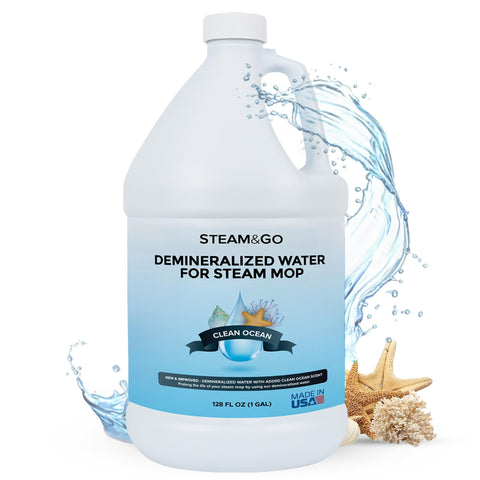 Steam & Go demineralized water bottle pour for fast, mess-free filling.