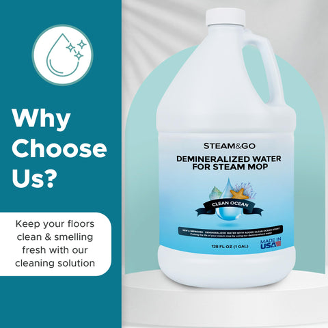 Steam & Go water used in mop tanks to ensure consistent steam.