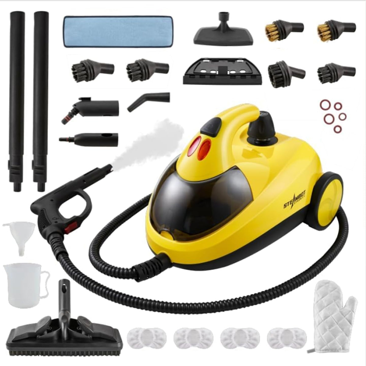 STEAMBOT heavy duty steam cleaner with large 2L tank for long cleaning sessions.