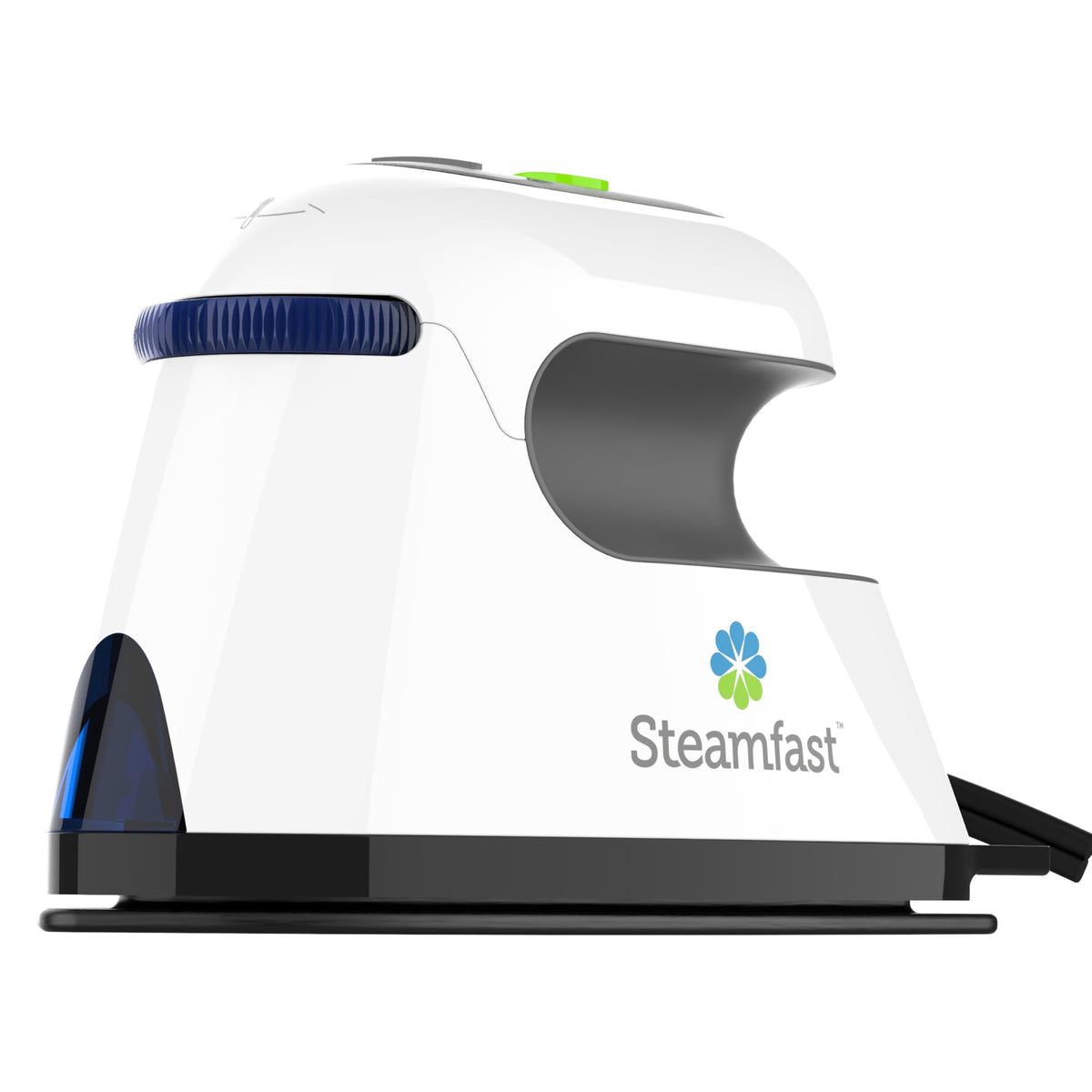 Steamfast Modal Dual-Voltage Iron with non-stick sole gliding over fabrics for smooth results.