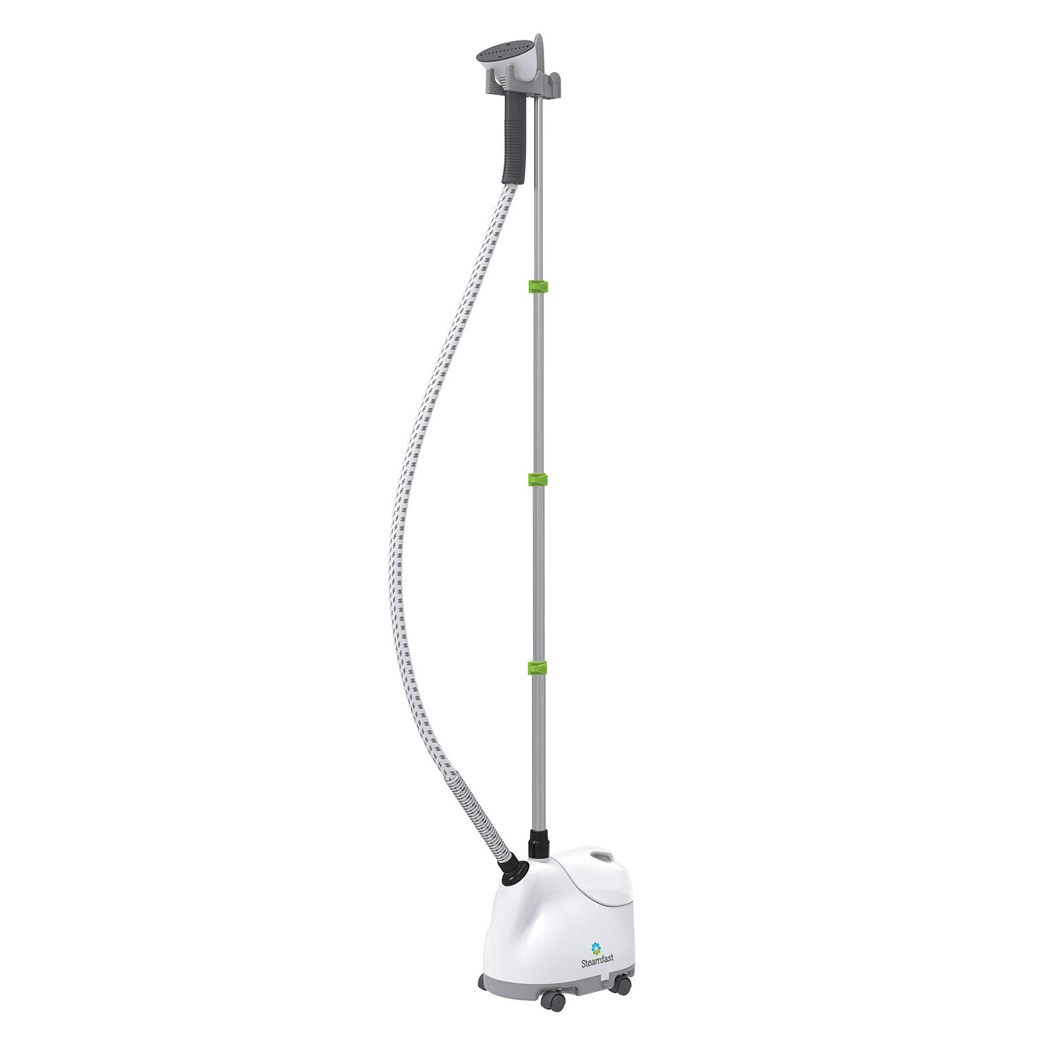 Steamfast SF-407 steaming drapes to relax wrinkles and refresh textiles.