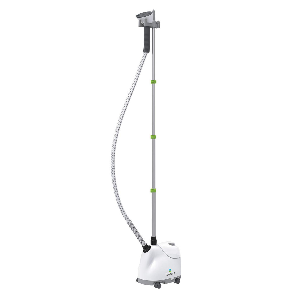 Steamfast SF-407 steaming drapes to relax wrinkles and refresh textiles.