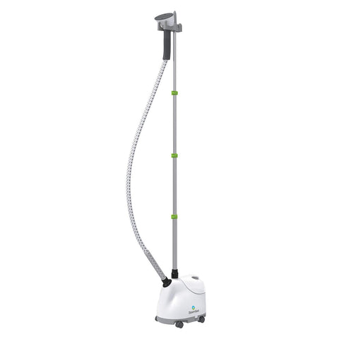 Steamfast SF-407 steaming drapes to relax wrinkles and refresh textiles.