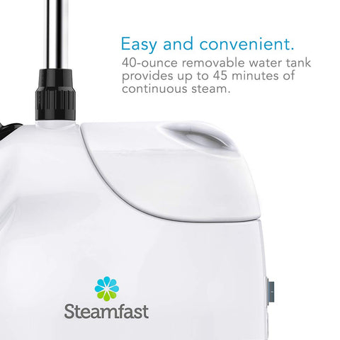 Steamfast SF-407 with telescopic pole for adjustable fabric reach.
