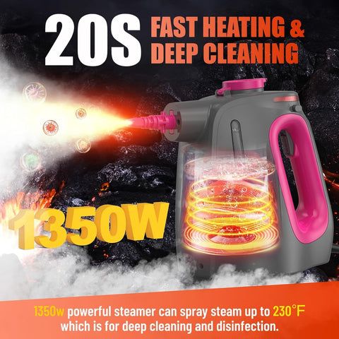 SteamFusion handheld steam cleaner with lockable button for safer, continuous use