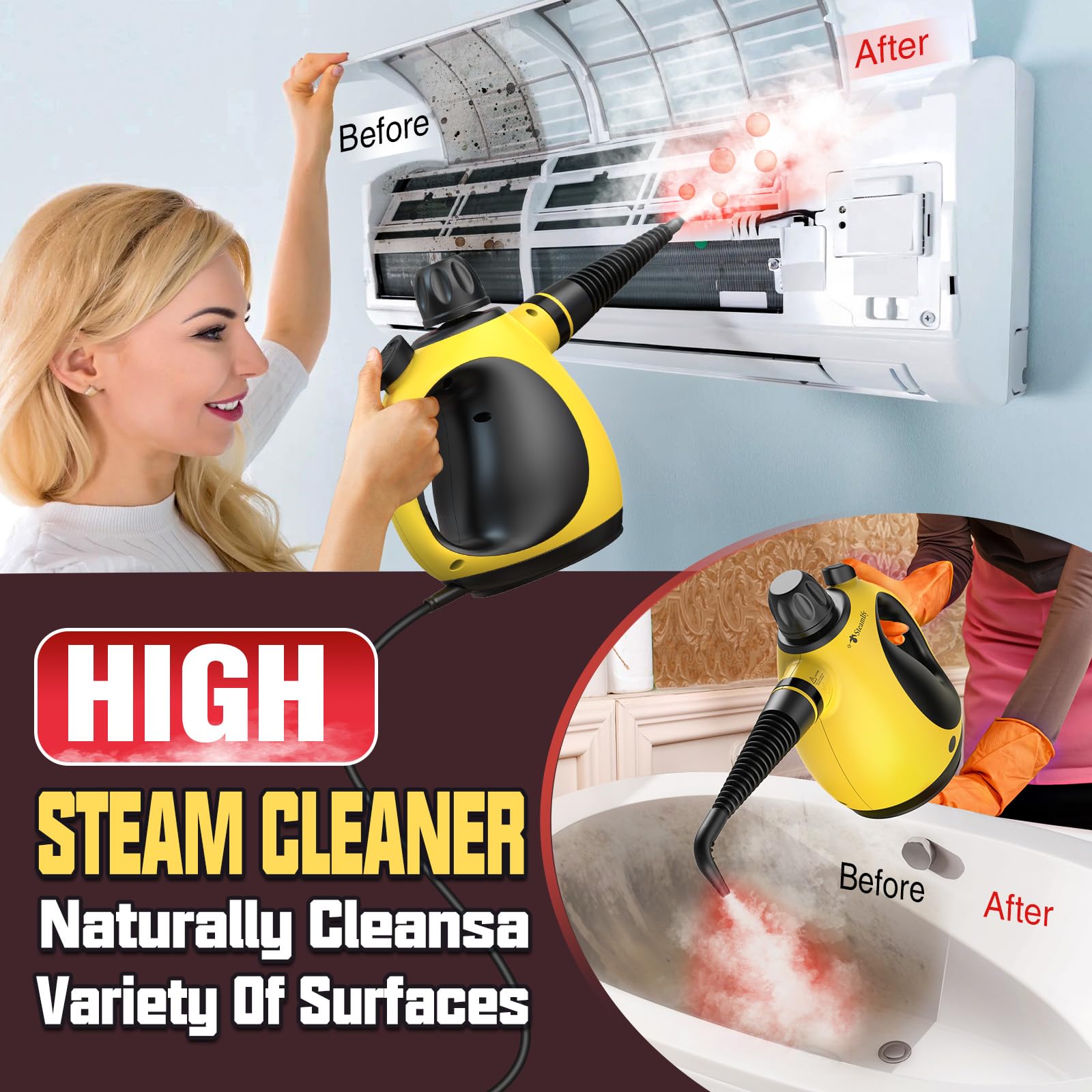 Steamify high-temperature steam cleans kitchen and bathroom surfaces safely