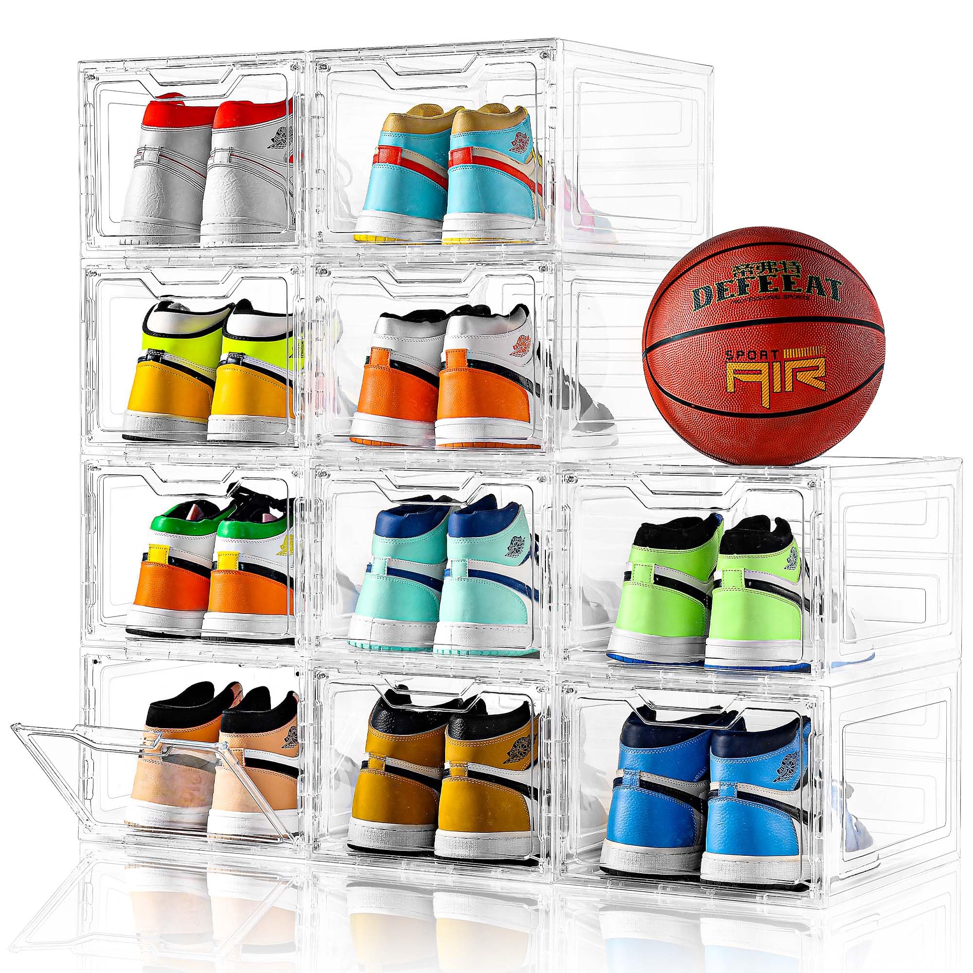 Stebopum 10-pack shoe boxes with a clear front door for quick viewing.