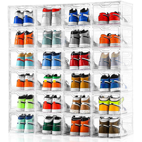 Stebopum easy-assembly shoe boxes ideal for organizing sneakers, boots, and flats.