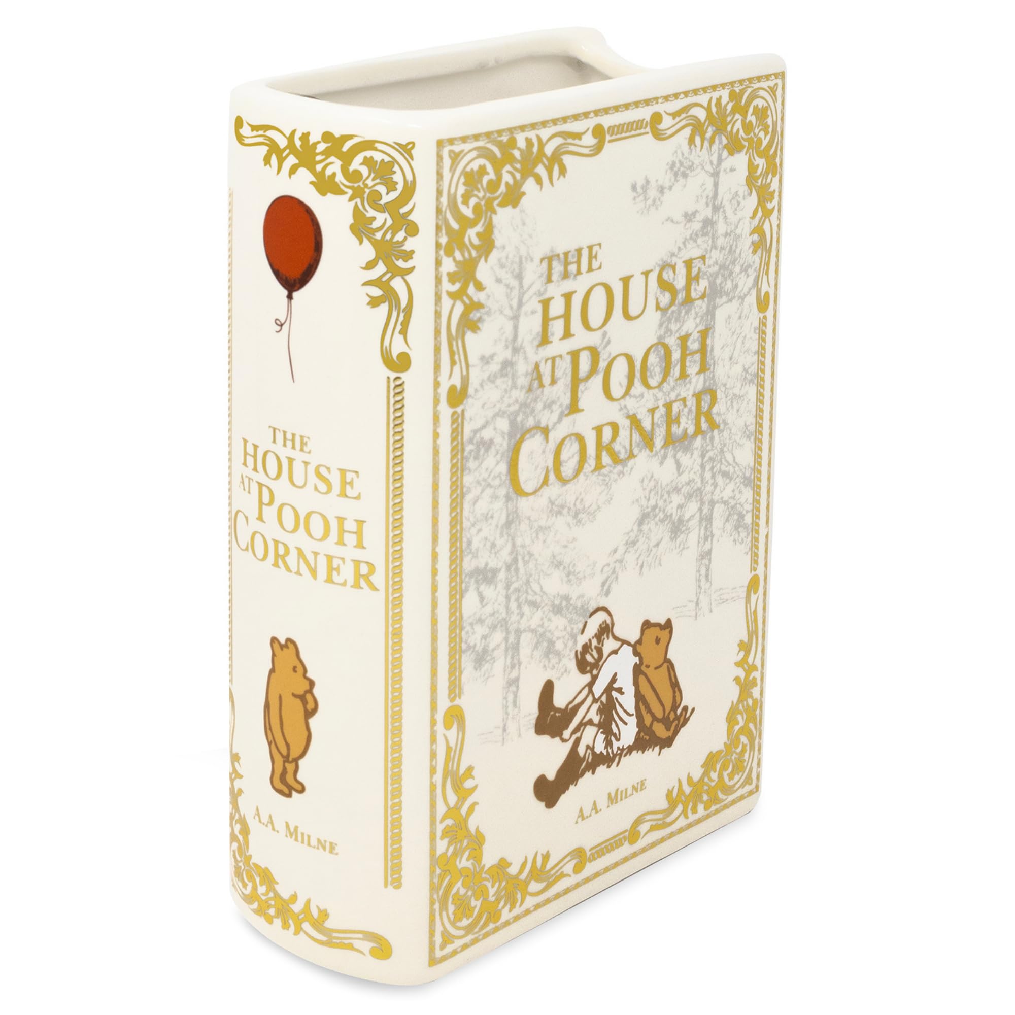 Steel Mill & Co book-shaped vase front view, bookshelf centerpiece.