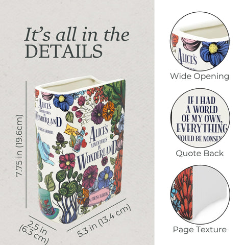 Steel Mill and Co floral nonsense-inspired vase evokes playful Alice decor.