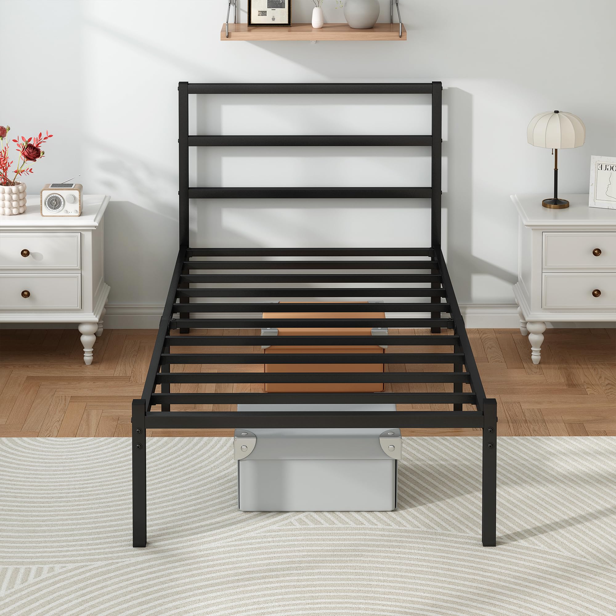 Steel Verve twin bed in a black finish adds modern style.