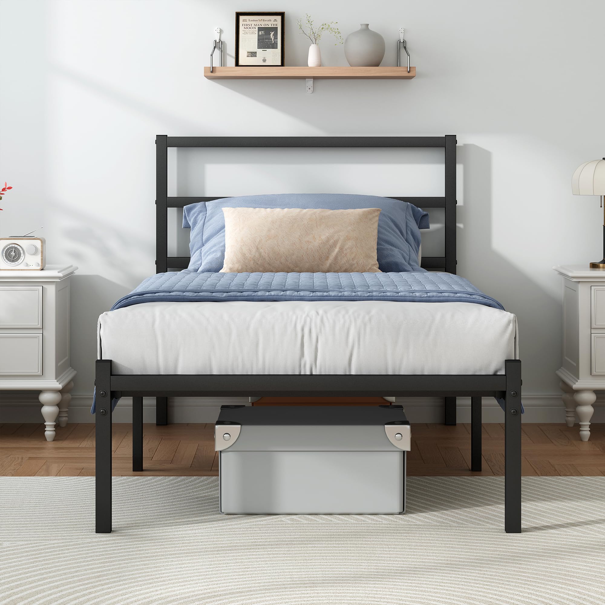 Steel Verve twin bed headboard shows sturdy construction for durable support.