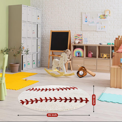 STEF Baseball Rug Round is easy to clean with machine or hand washing