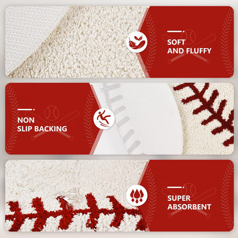 STEF Baseball Rug Round microfiber texture offers soft comfort underfoot