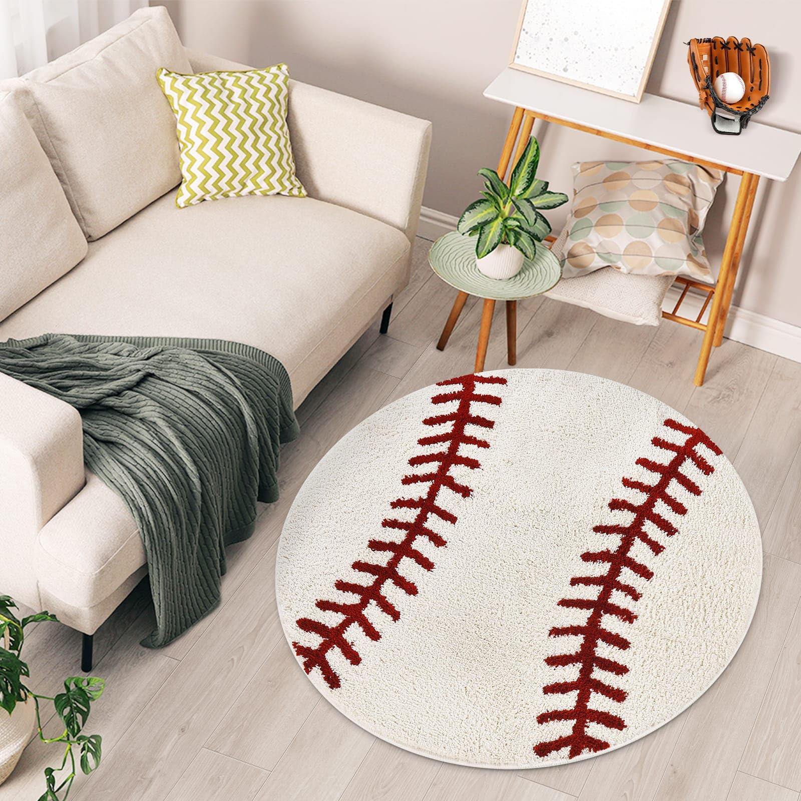 STEF Baseball Rug Round with non-slip backing keeps it in place during playtime