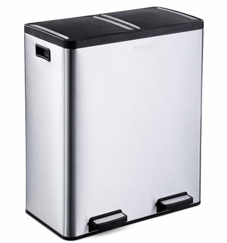 Step N' Sort dual-compartment bin front view for easy recycling and waste separation.