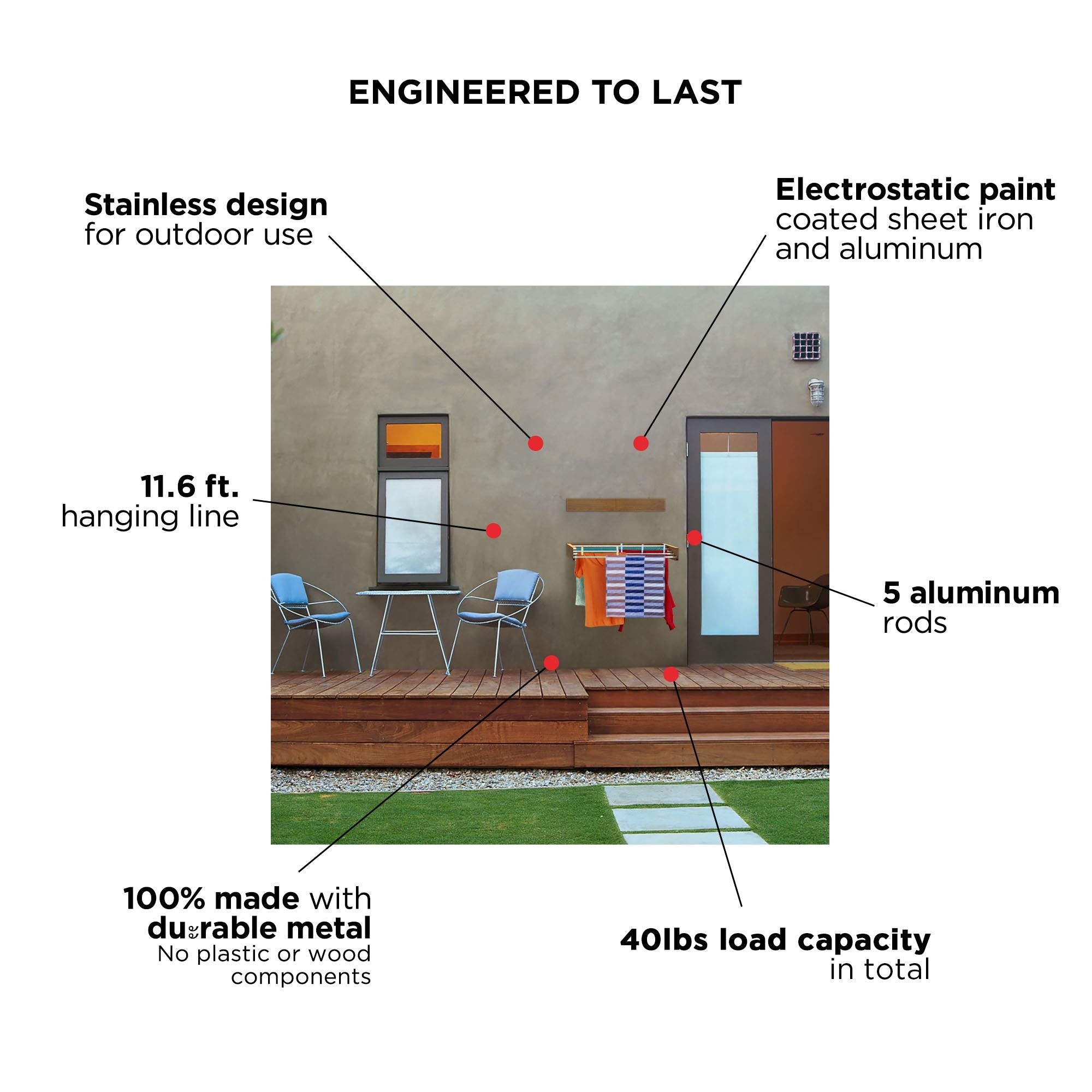 Step Up indoor-outdoor-ready rack for patios, balconies, and laundry rooms.