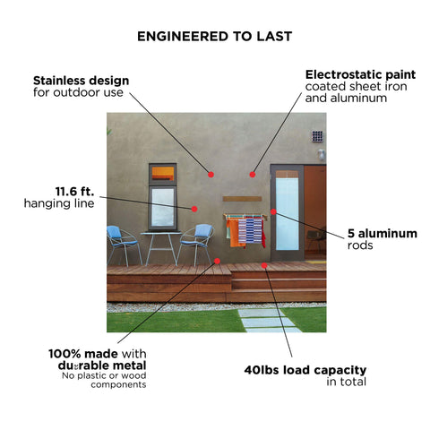 Step Up indoor-outdoor-ready rack for patios, balconies, and laundry rooms.