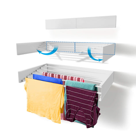 Step Up wall-mounted rack extended, showing ample air-drying space.