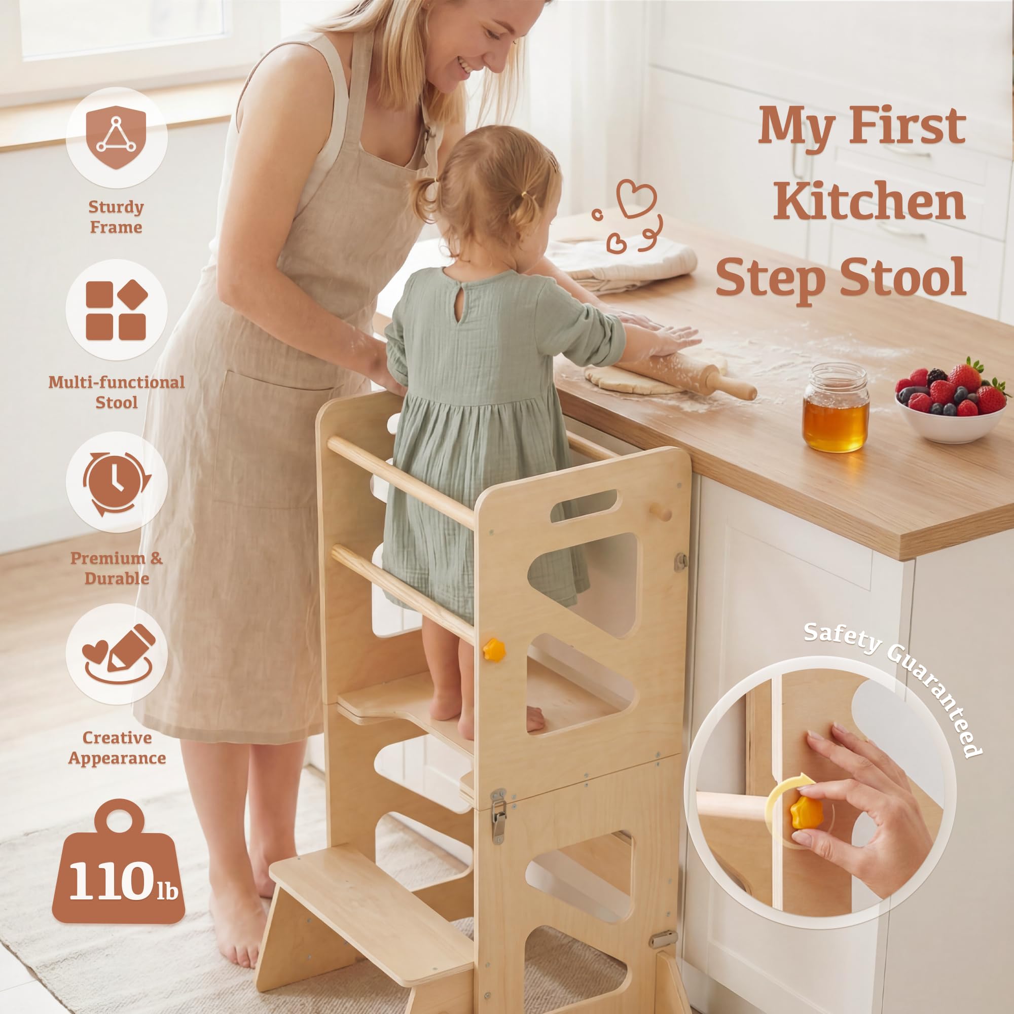 STEPLAY 4-in-1 tower with anti-tip base ensuring stable height during use