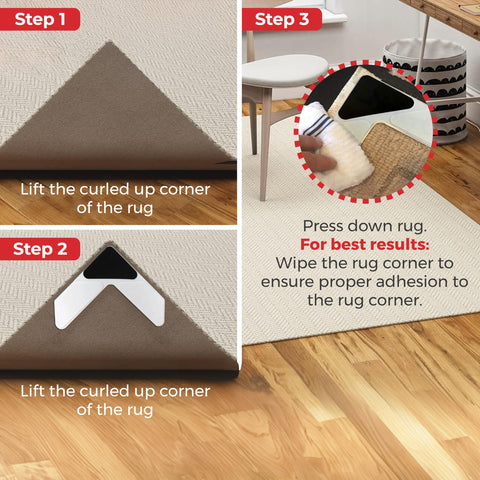 Layered rugs secured by StepNGrip iPrimio rug gripper for stability