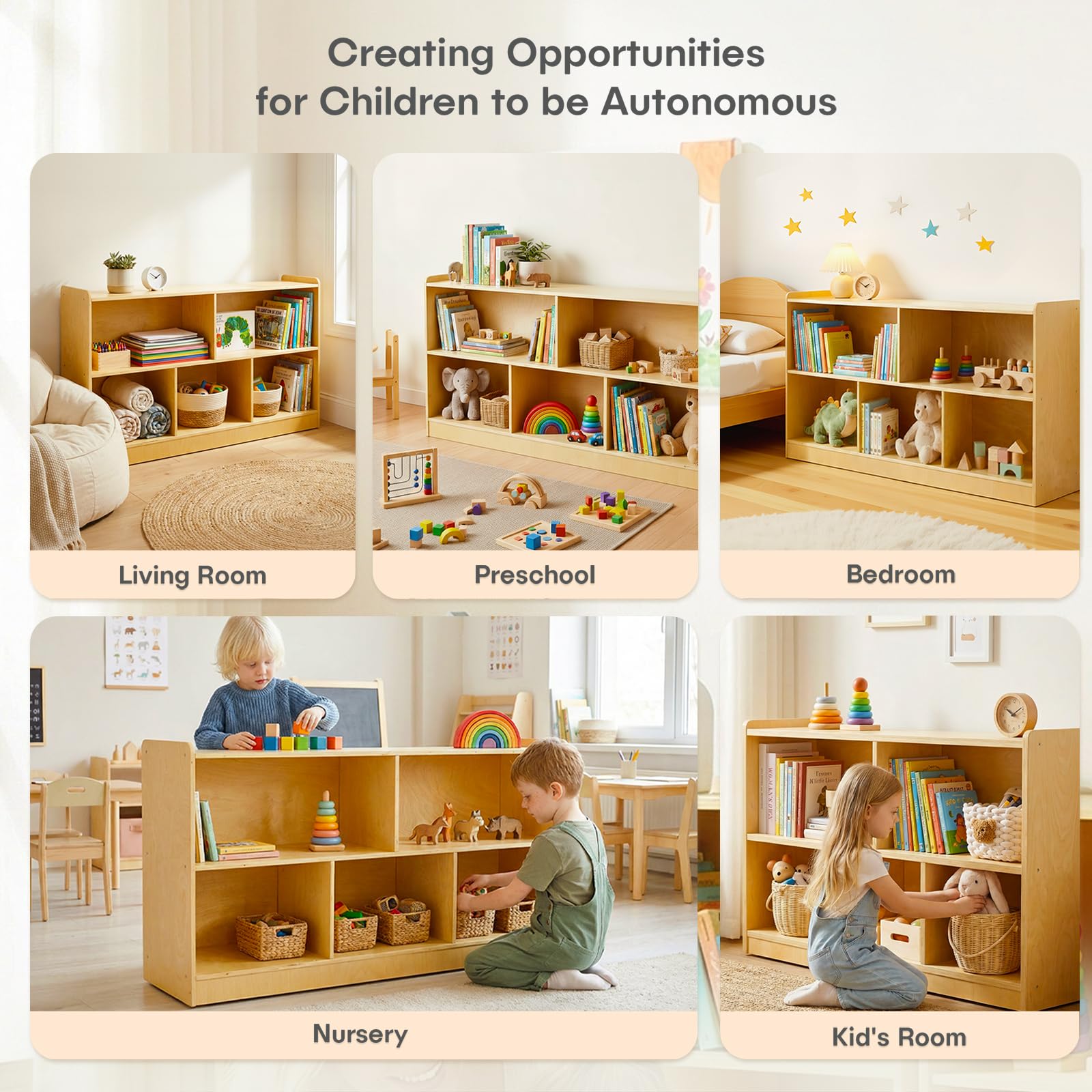 STEPLAY bookshelf with rounded edges promotes safety during play and exploration.