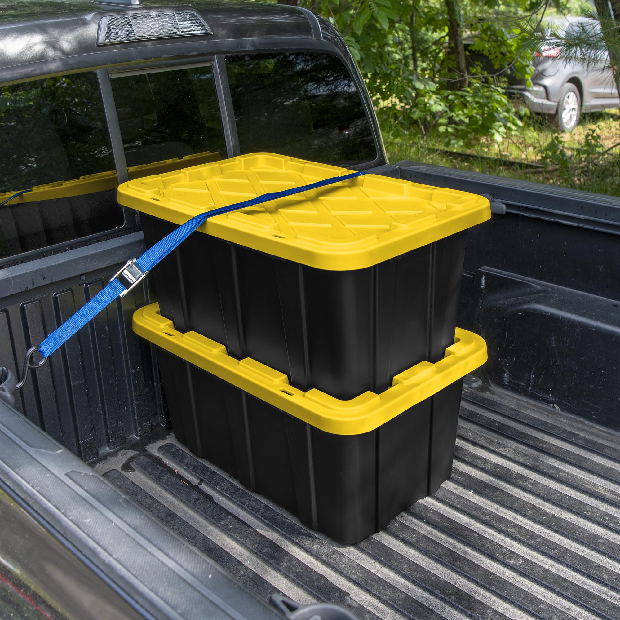Sterilite 17 Gal Industrial Tote exterior dimensions for space planning.