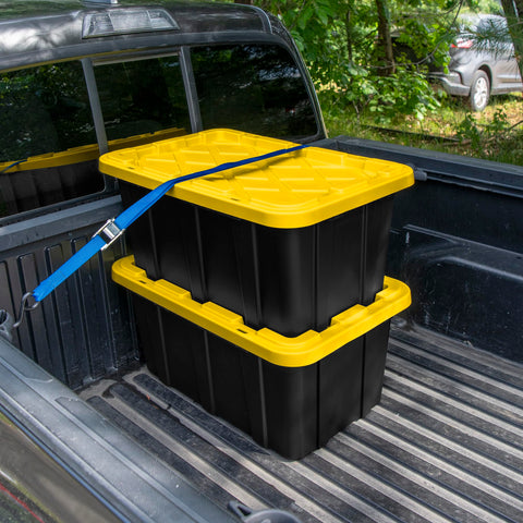 Sterilite 17 Gal Industrial Tote exterior dimensions for space planning.