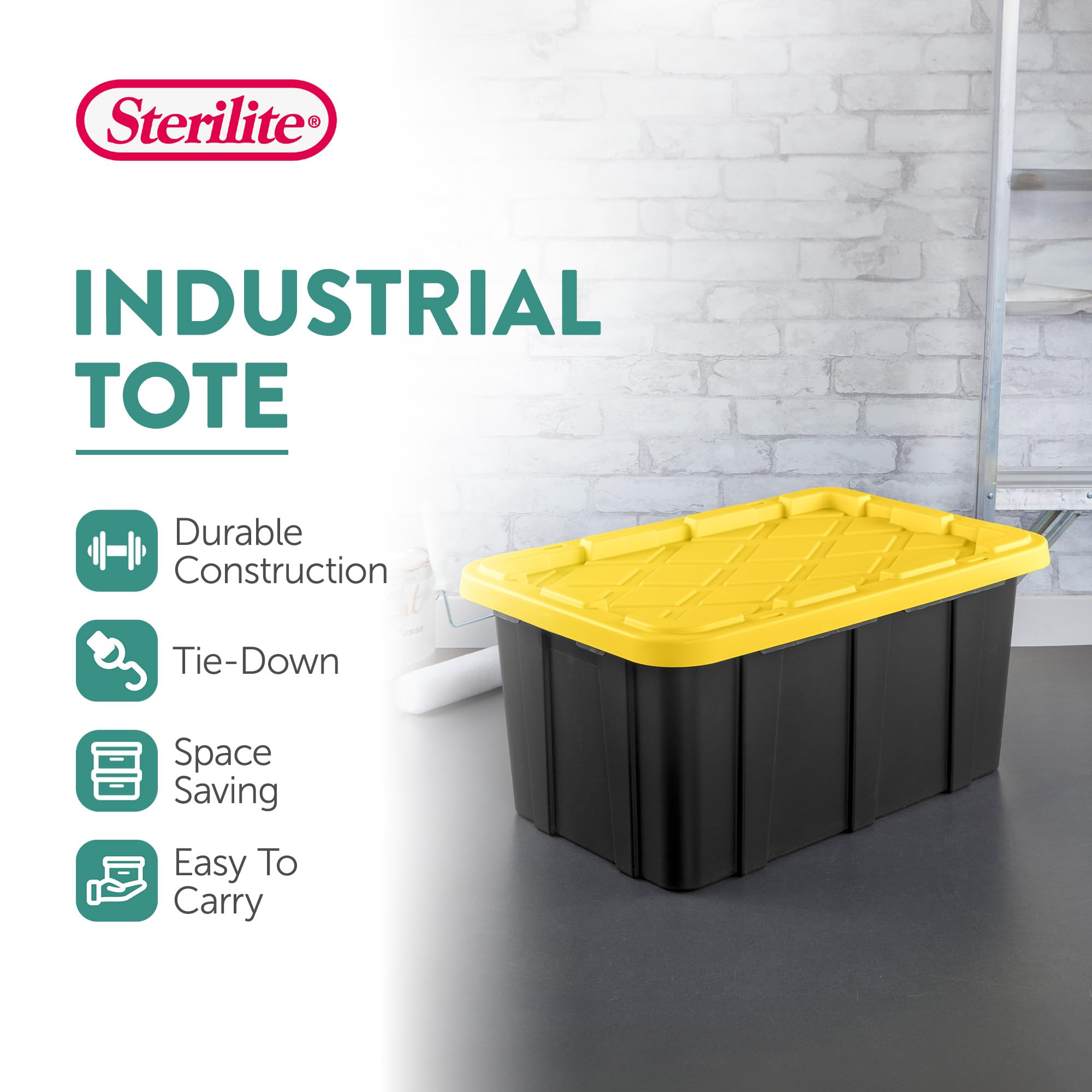 Sterilite 17 Gal Industrial Tote lid snap-fit keeps contents secure during transport.