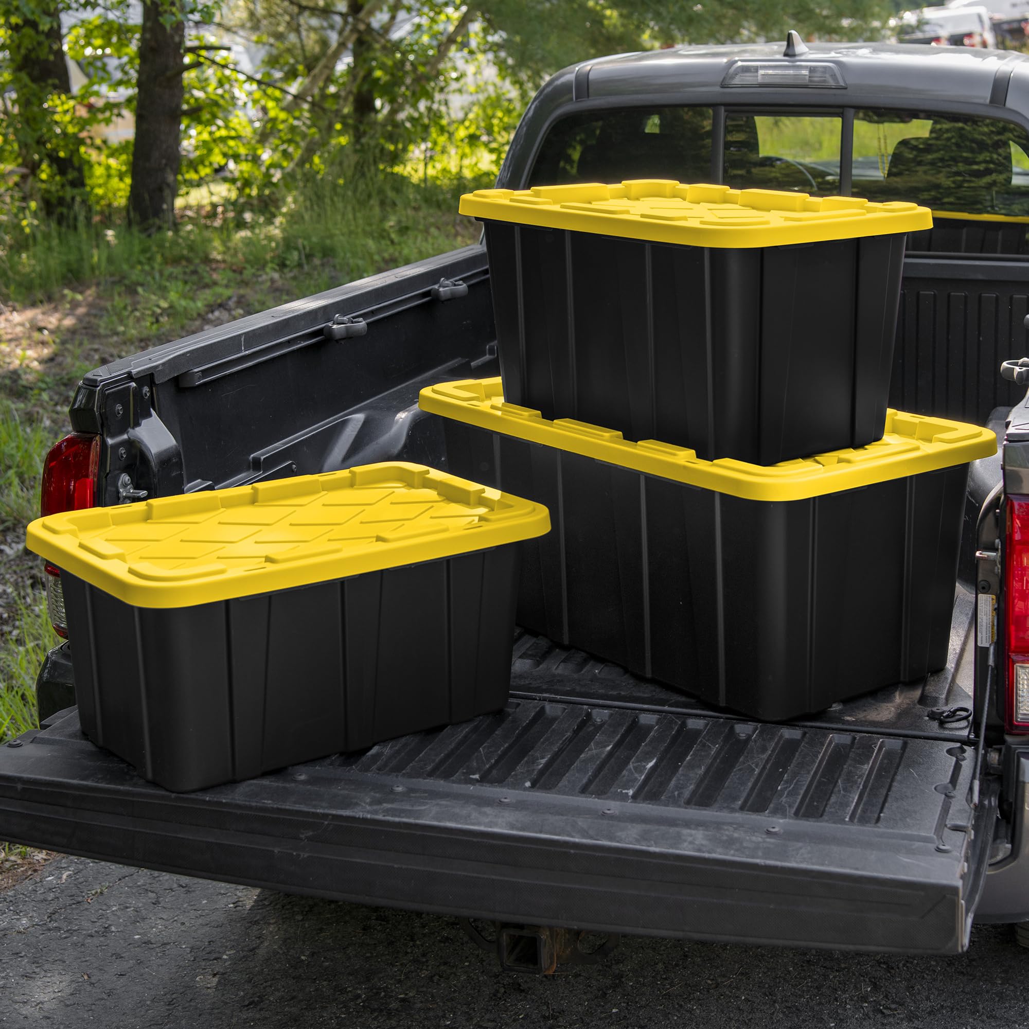 Sterilite 17 Gal Industrial Tote recycled polypropylene base promotes durability.
