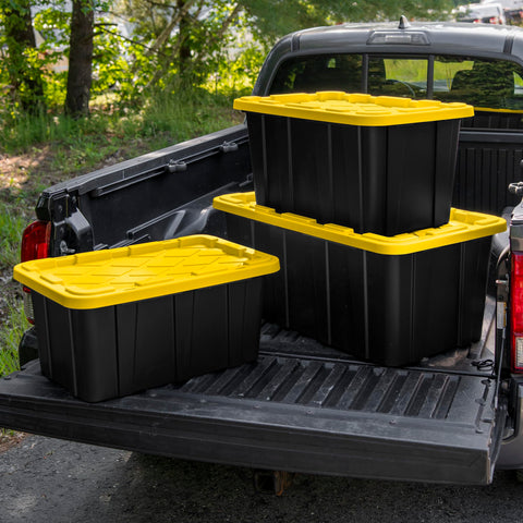 Sterilite 17 Gal Industrial Tote recycled polypropylene base promotes durability.