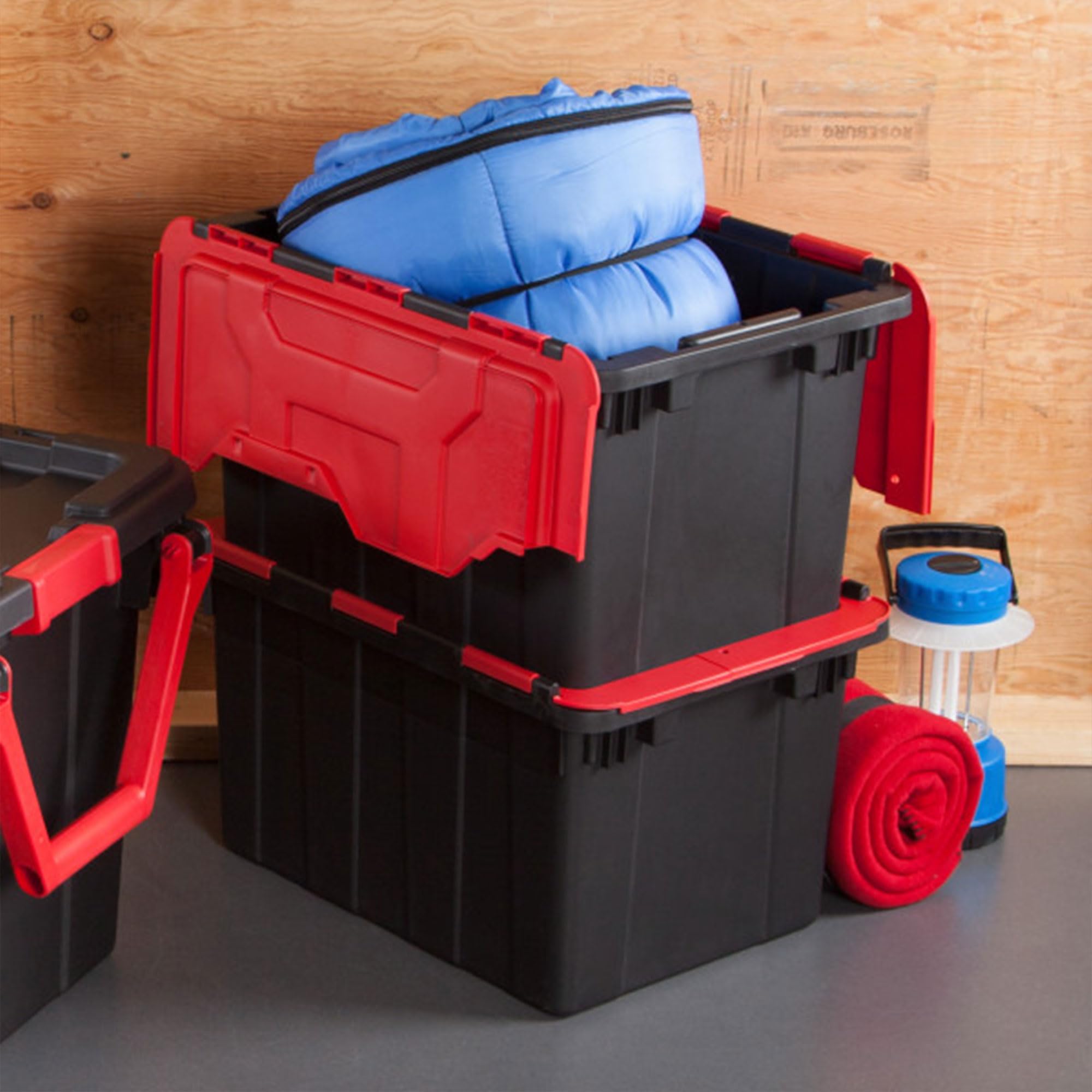 Sterilite 12-gallon tote designed for vehicle transport and movement