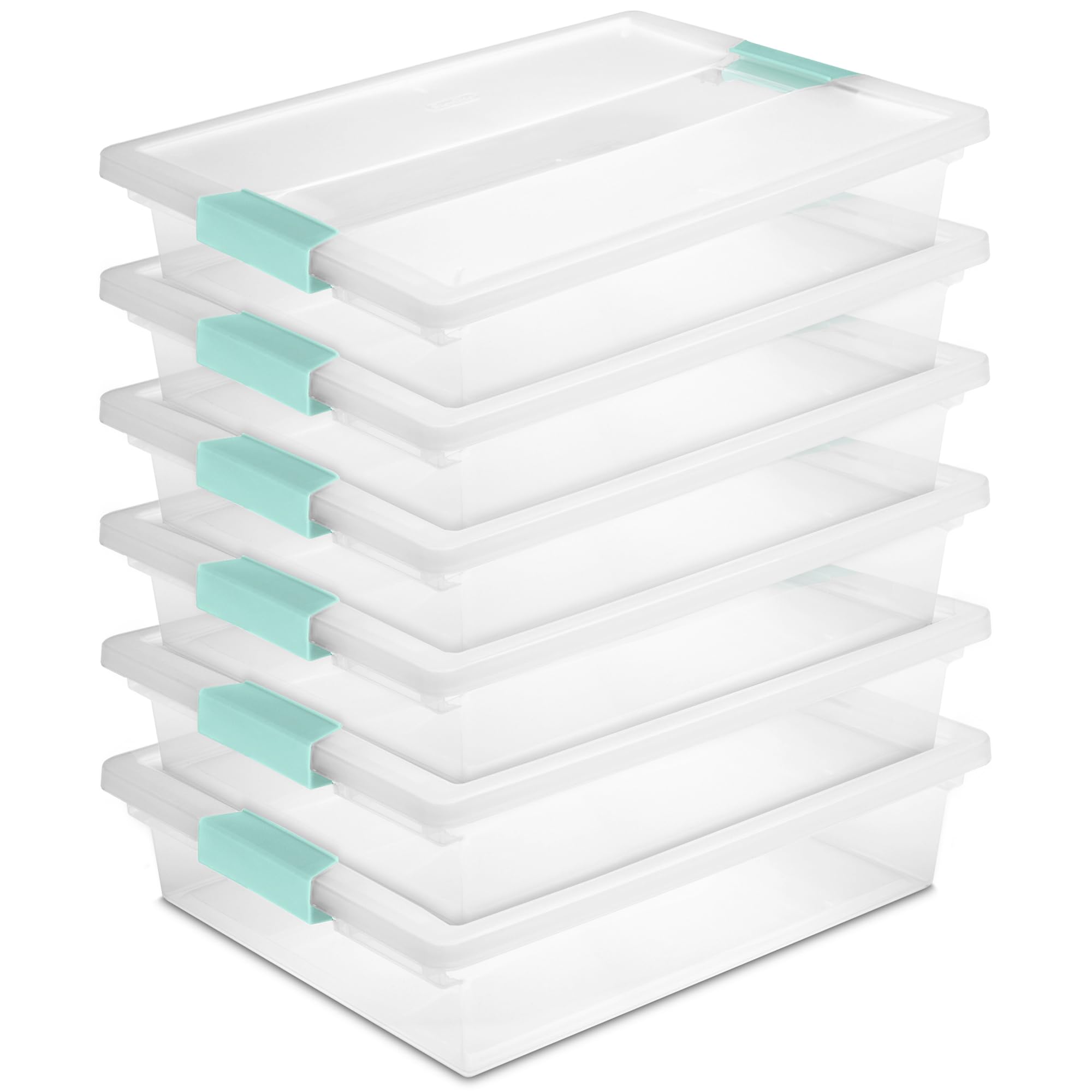 Sterilite 6-pack clip box with latches for secure, organized storage.