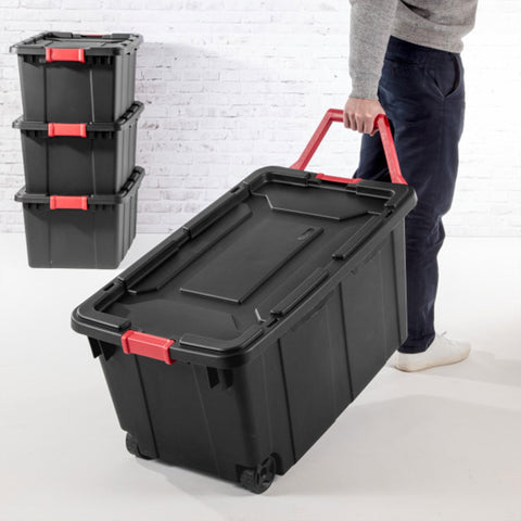 Stacked Sterilite totes illustrating space efficiency with recessed lids