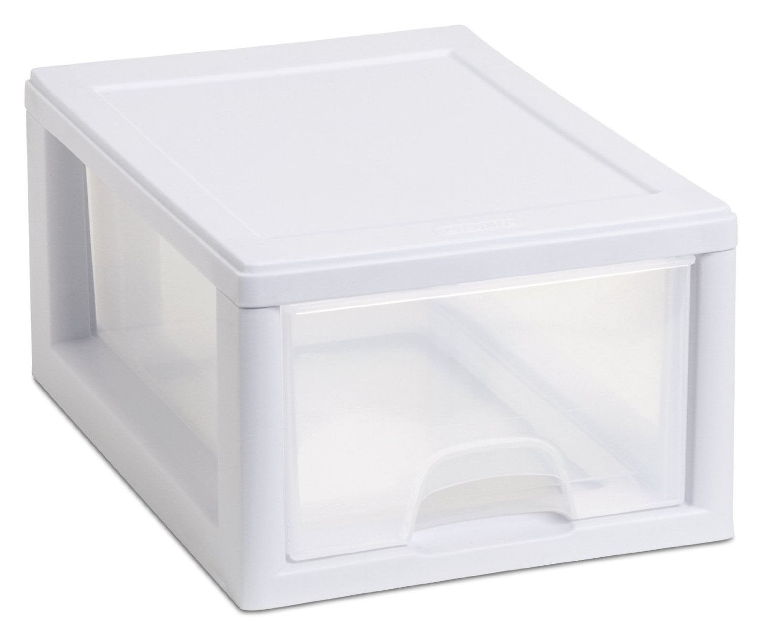 Sterilite white frame with clear drawers highlighting visible contents