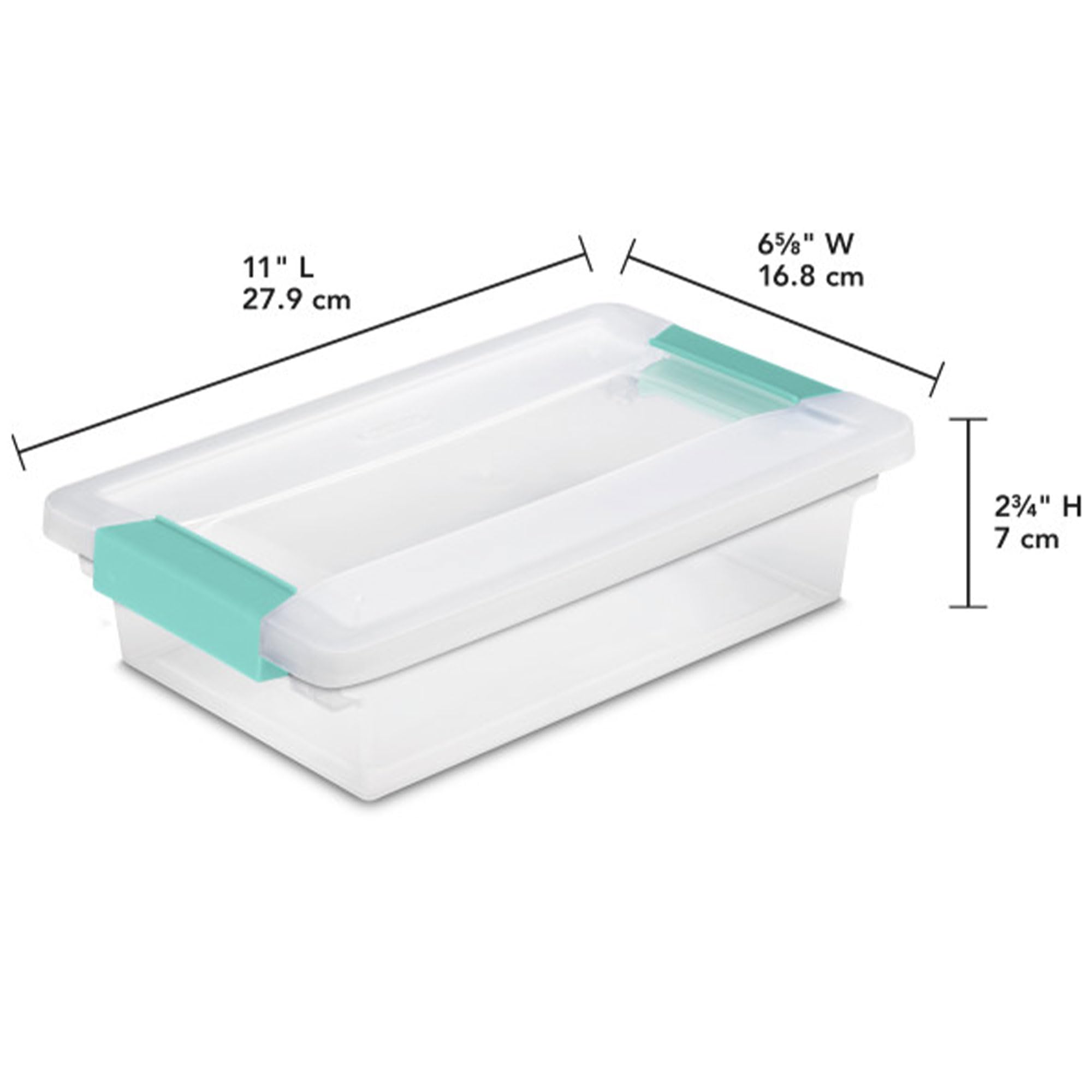 Sterilite clear base enables quick content identification at a glance.