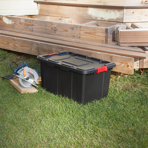 Sterilite deep recessed lids enable secure stacking to save space.