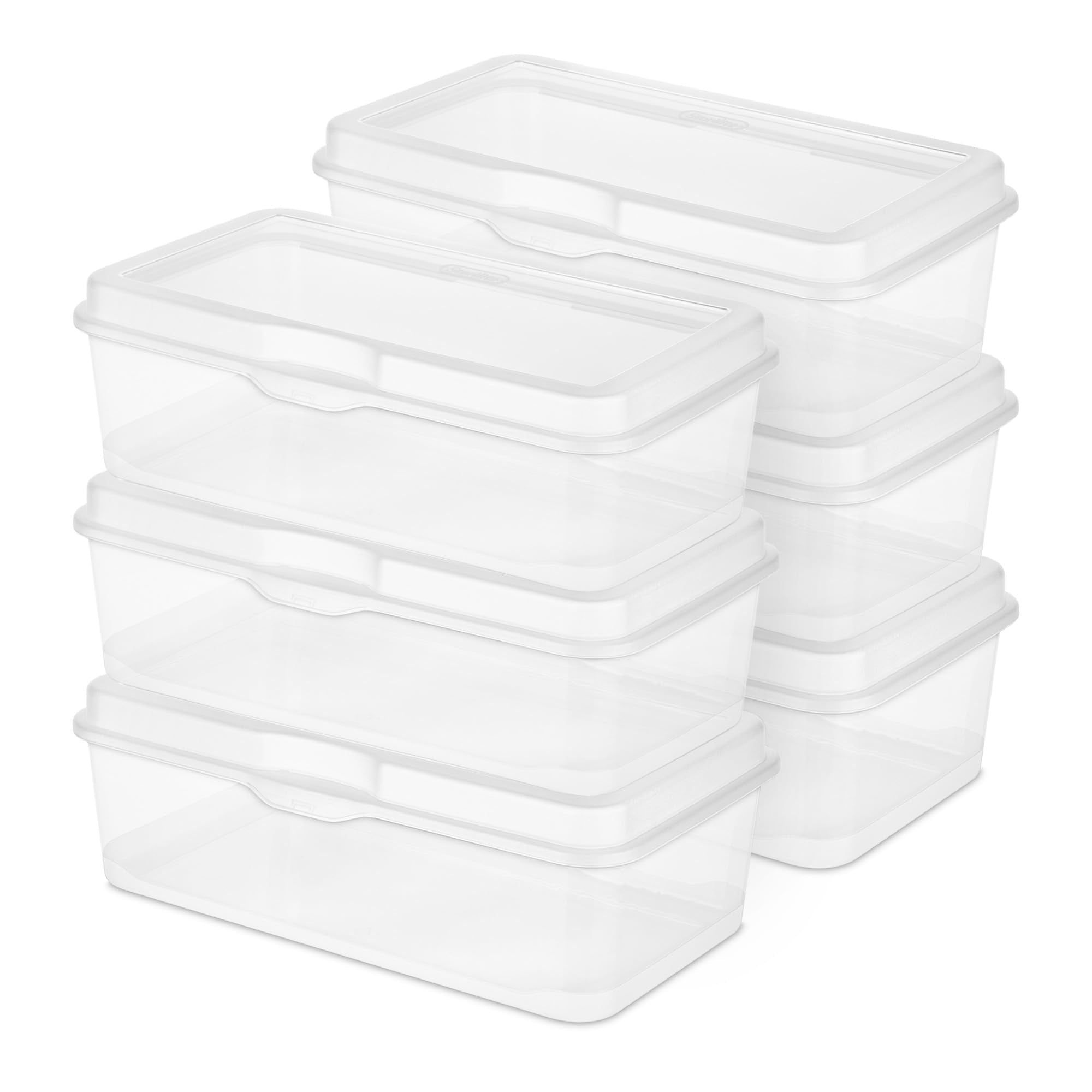Sterilite large rectangular flip-top six-pack closed for secure transport and dust protection.