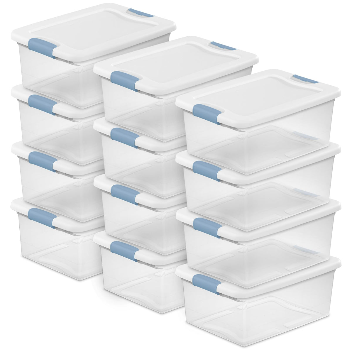 Sterilite 15-quart latching box with clear base for quick content visibility.