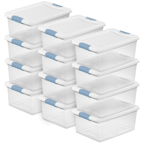 Sterilite 15-quart latching box with clear base for quick content visibility.